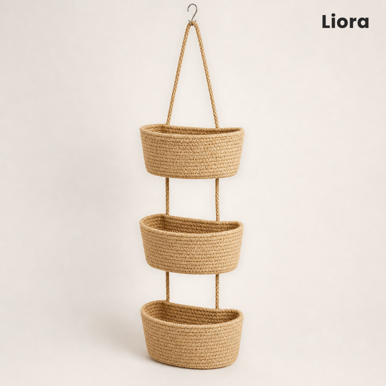 Woven Cotton & Jute 3-Tier Hanging Basket Organizer