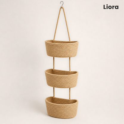 Woven Cotton & Jute 3-Tier Hanging Basket Organizer