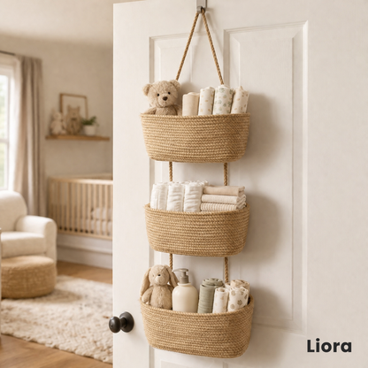 Woven Cotton & Jute 3-Tier Hanging Basket Organizer