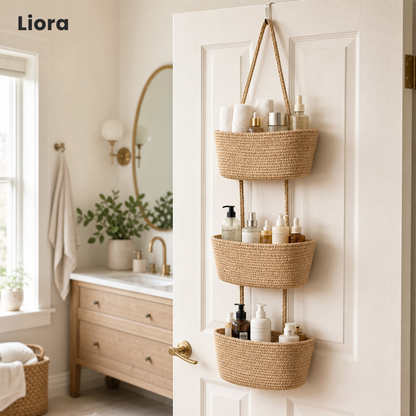 Woven Cotton & Jute 3-Tier Hanging Basket Organizer
