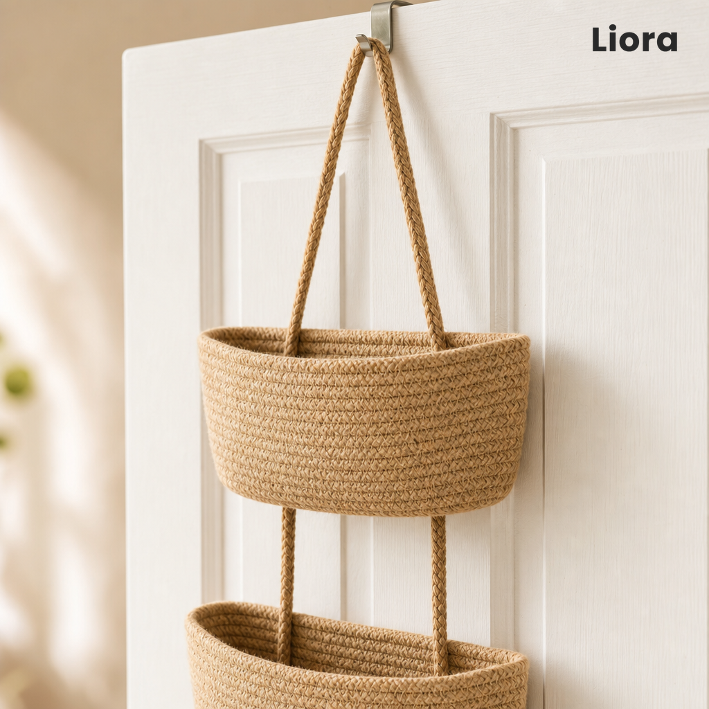 Woven Cotton & Jute 3-Tier Hanging Basket Organizer