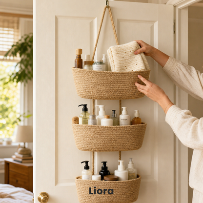 Woven Cotton & Jute 3-Tier Hanging Basket Organizer