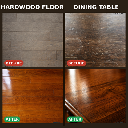 Hardwood floor and dining table before and after