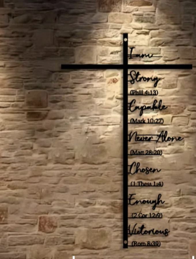I Am Strong — Faith Affirmations Metal Cross Wall Decor