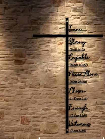 I Am Strong — Faith Affirmations Metal Cross Wall Decor