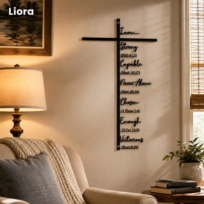 I Am Strong — Faith Affirmations Metal Cross Wall Decor