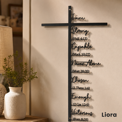 I Am Strong — Faith Affirmations Metal Cross Wall Decor