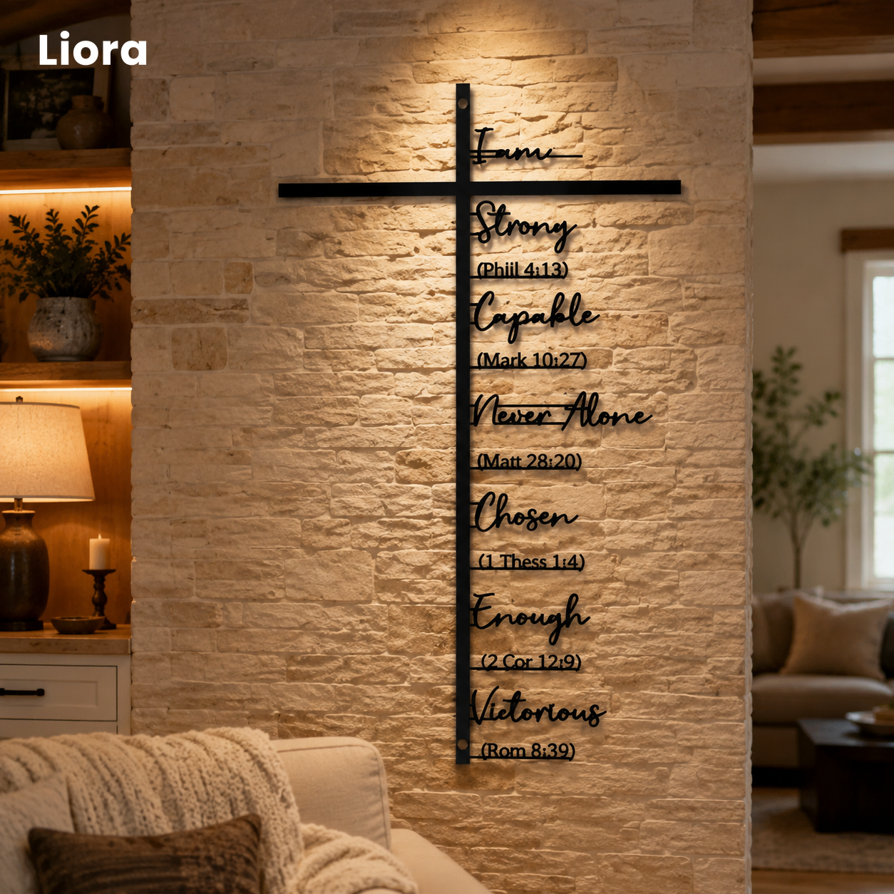 I Am Strong — Faith Affirmations Metal Cross Wall Decor