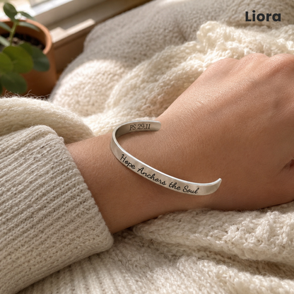 Hope Anchors the Soul Sterling Silver Engraved Cuff Bracelet