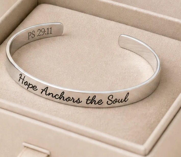 Hope Anchors the Soul Sterling Silver Engraved Cuff Bracelet