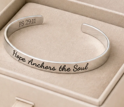 Hope Anchors the Soul Sterling Silver Engraved Cuff Bracelet