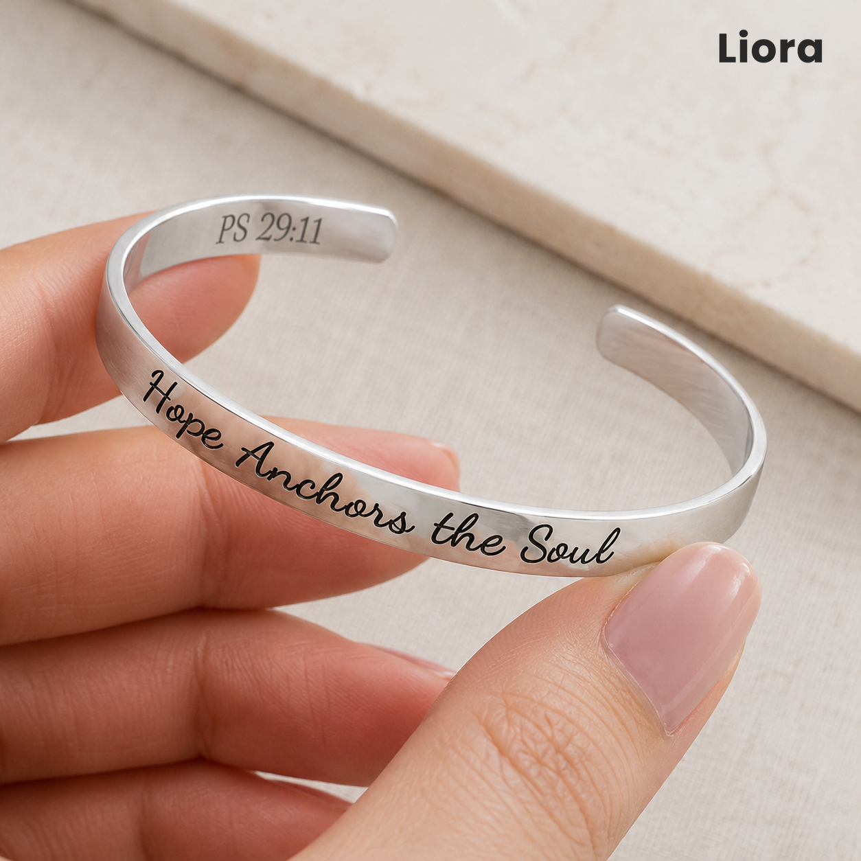 Hope Anchors the Soul Sterling Silver Engraved Cuff Bracelet