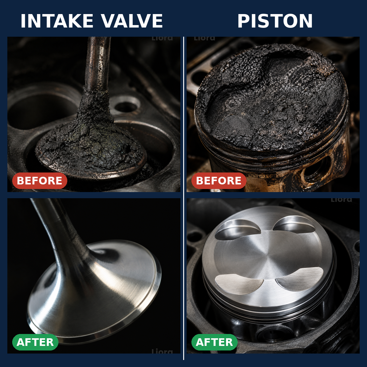 Intake valve and piston before and after