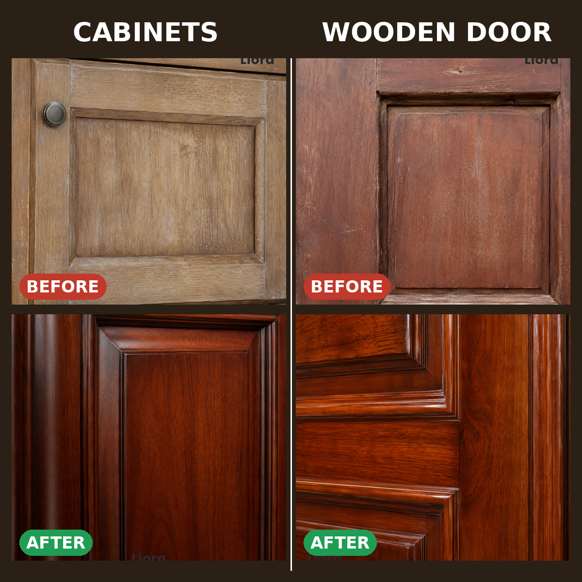 Cabinets and wooden door before and after