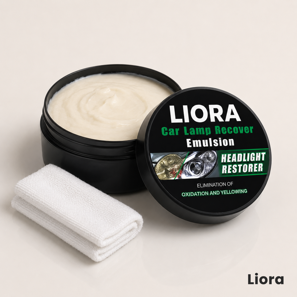 Tub open with paste and microfiber cloth