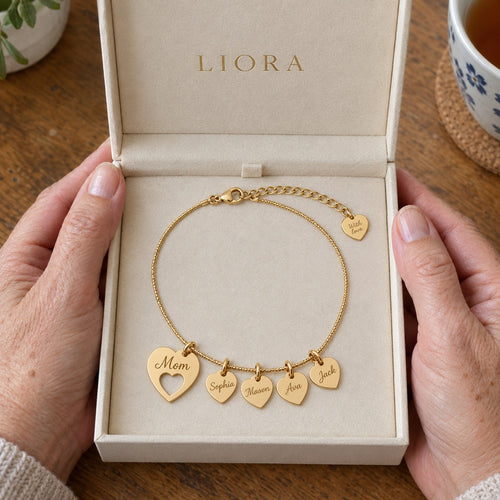 Mom Bracelet — Her Children's Names Engraved on Little Hearts