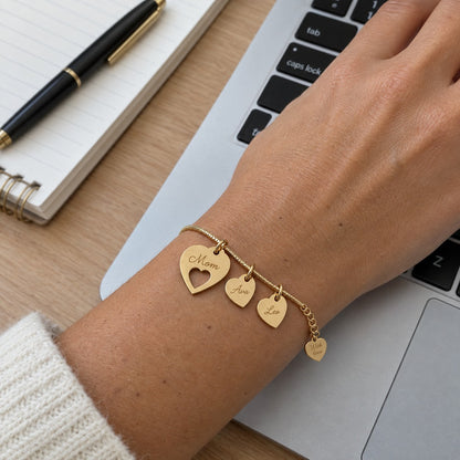 Mom Bracelet — Her Children's Names Engraved on Little Hearts