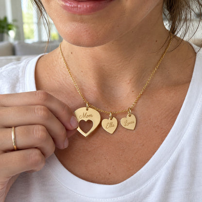 Mom Necklace — Her Children's Names Engraved on Little Hearts