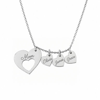 Mom Necklace — Her Children's Names Engraved on Little Hearts